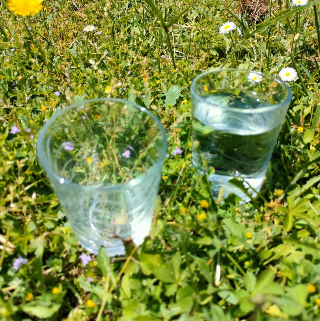 Jeûne sec ou jeûne hydrique représenté par un veree d'eau et un verre vide